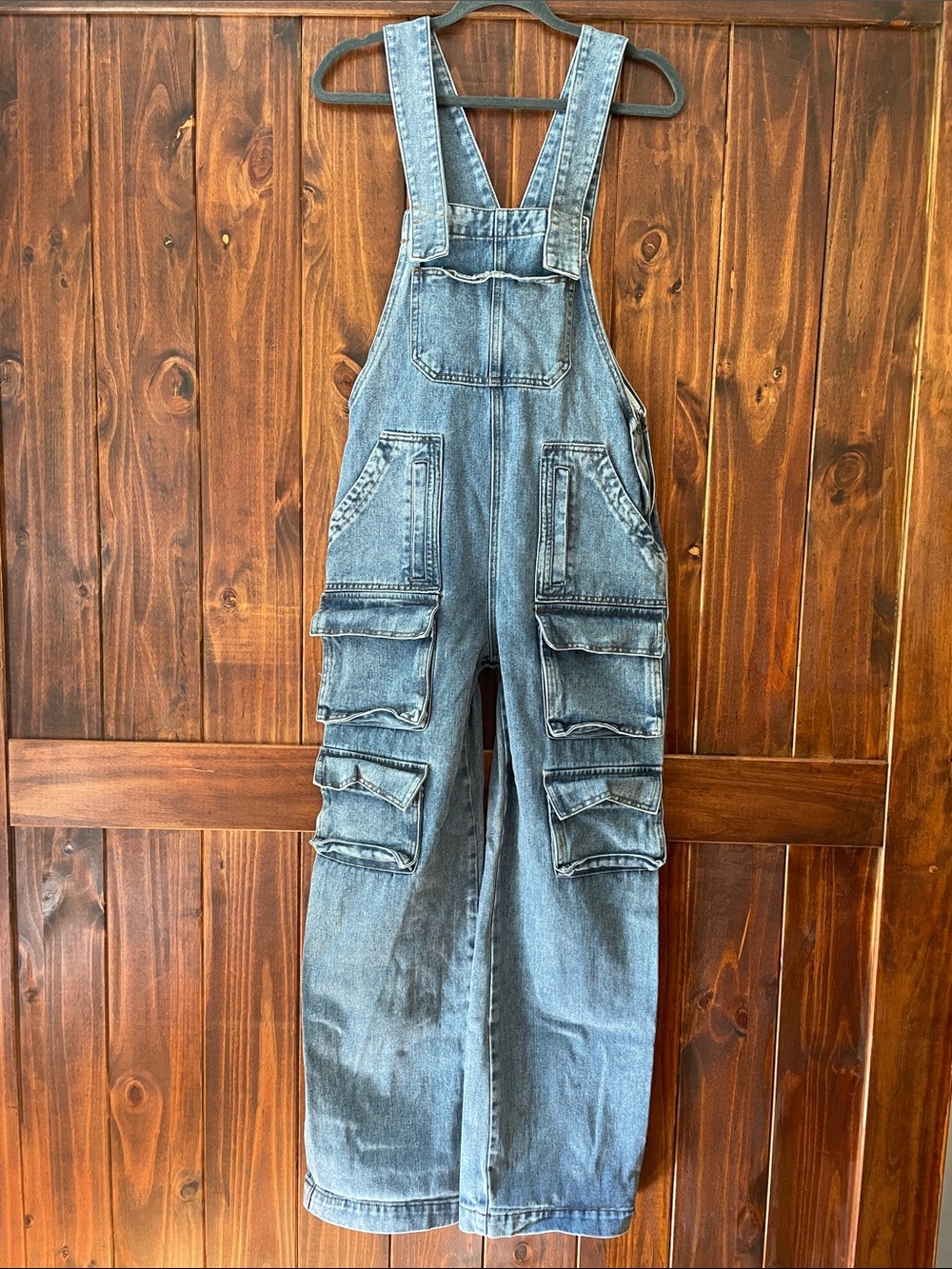 Nasty Gal Cargo Blue Denim Overalls Sz6
